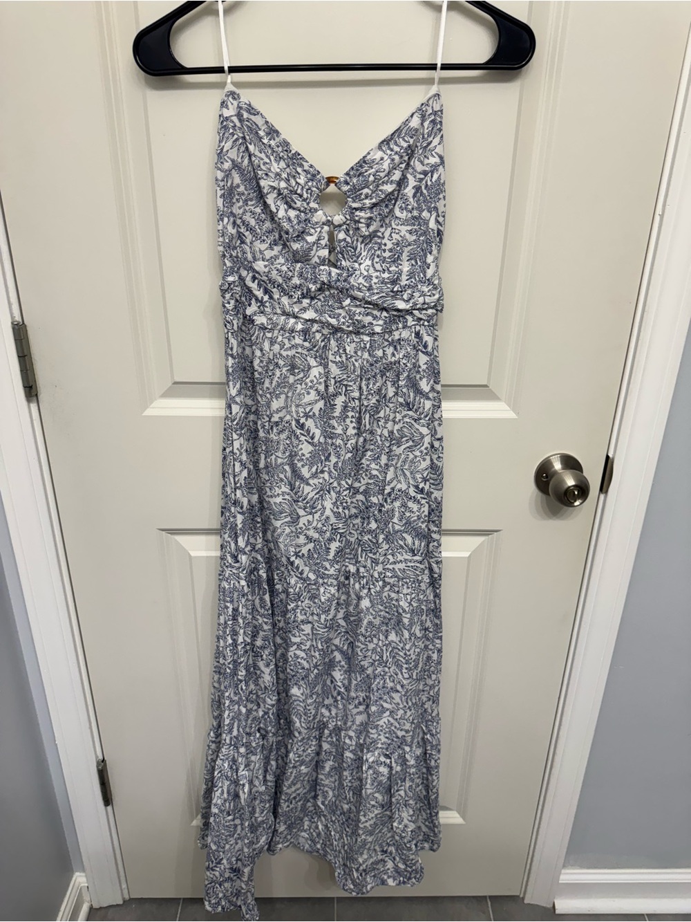 NWOT! Lush Light Blue & White Printed Strapless Maxi Dress